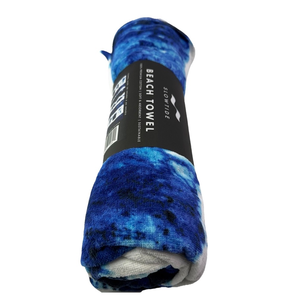 Slowtide Zoey White Blue Indigo Sun Cotton Beach Towel 30" x 60" Slow Tide